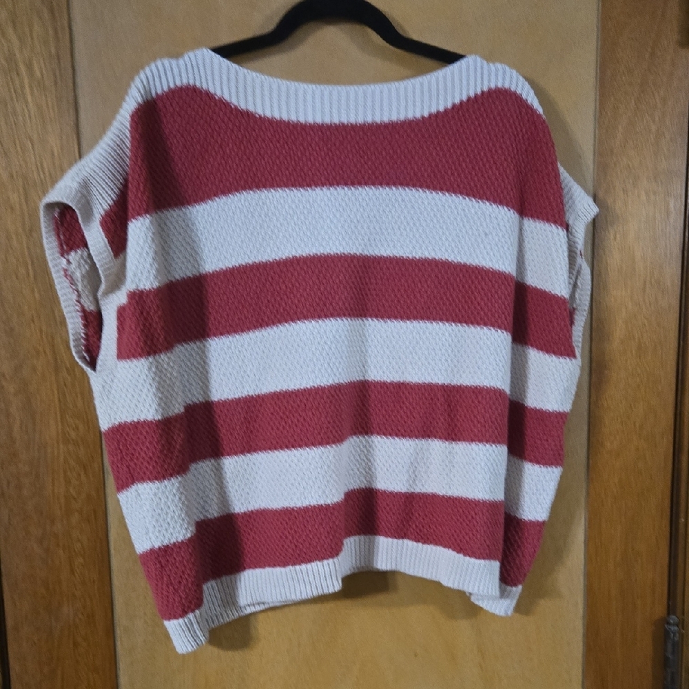 Curator Striped Red and Cream Short Sleeve Knit Top